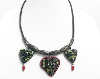 Polymer clay heart  necklace  | recycled necklace | Valentine necklace