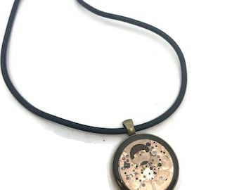 Recycled watch necklace, resin jewelry