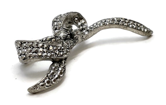 Silver-tone bow brooch with rhinestones - image 9