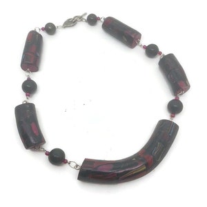 Bead choker necklace | polymer clay jewelry in black and mauve