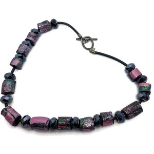 Pink and black polymer boho necklac | unique handcraftede