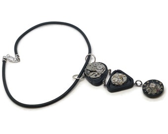 Boho black necklace | Steampunk watch part necklca