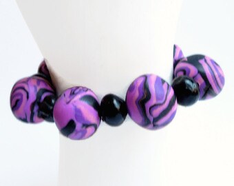 Purple and black bracelet | polymer clay bracelet | handmade bead bracelet | purple jewelry