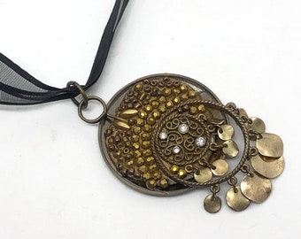 Brass and gold pendant | round pendant | recycled jewelry