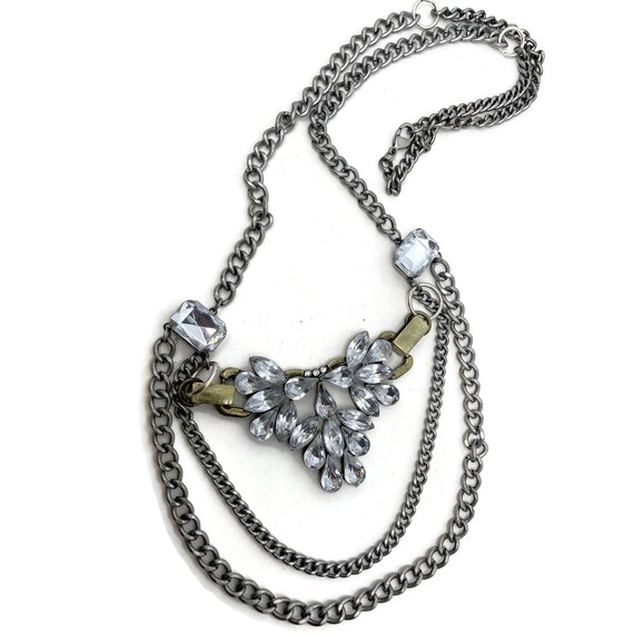 Recycled silver and rhinestone necklace - image 3