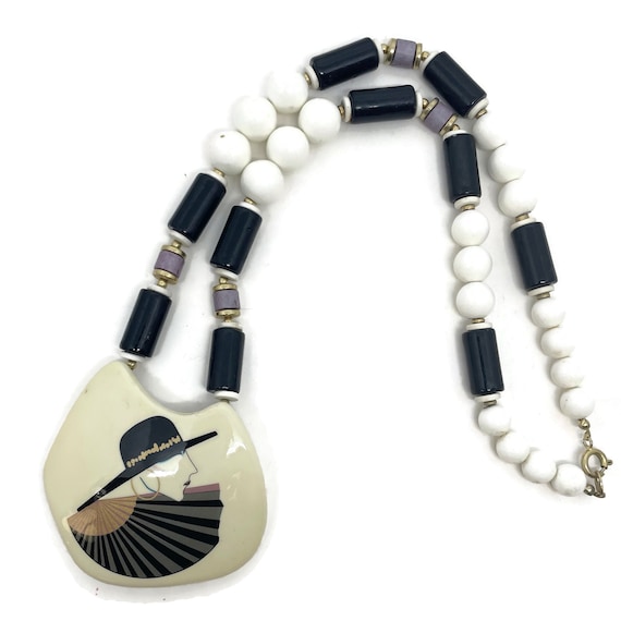 Vintage ceramic necklace | Art Deco neccklace