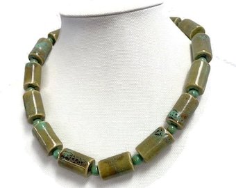 Jade green necklace | Ceramic bead handmade necklace