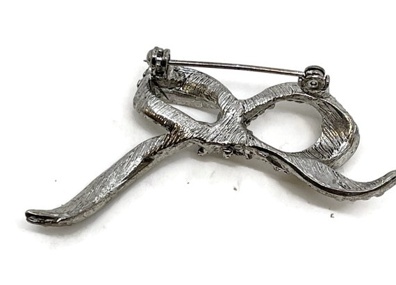 Silver-tone bow brooch with rhinestones - image 4