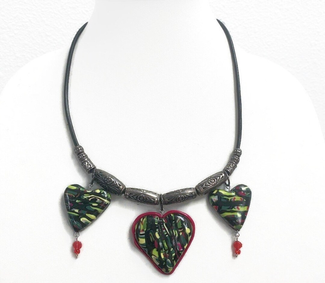 Polymer Clay Heart Necklace Recycled Necklace Valentine Etsy