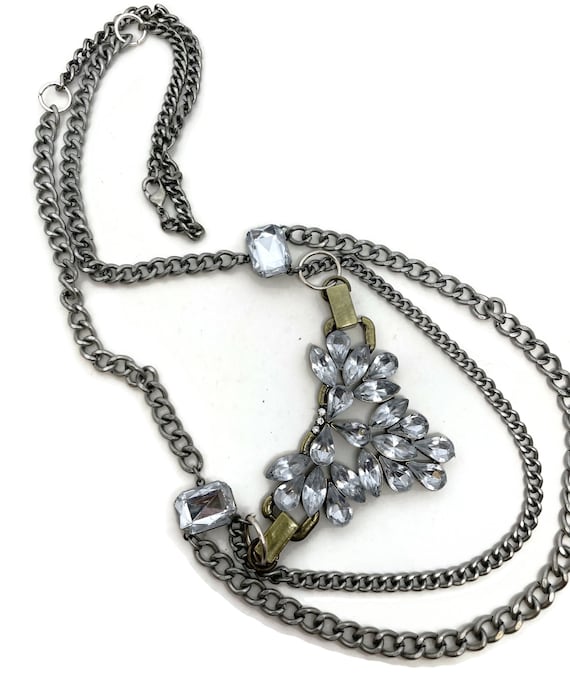 Recycled silver and rhinestone necklace - image 1