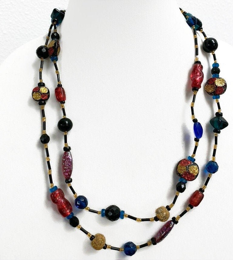 Vintage Glass Bead Necklace Mei Fa Beaded Necklace Etsy