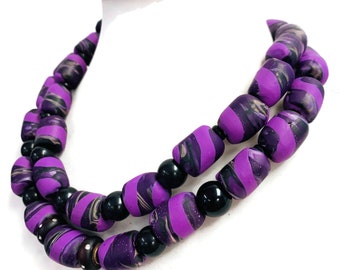 Black and purple handmade necklace | purple bead necklace | polymer jewelry