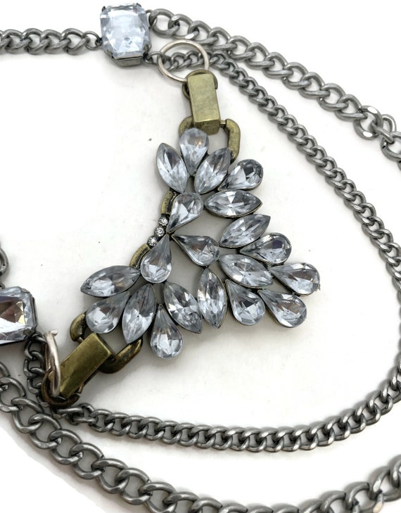 Recycled silver and rhinestone necklace - image 4