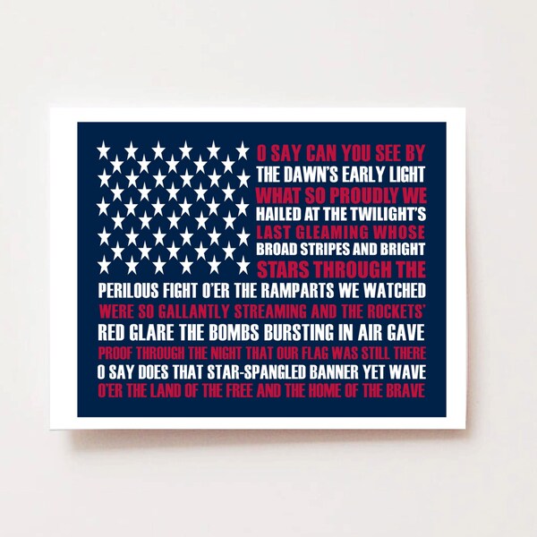 Star Spangled Banner Printable - Fourth of July Decoration - Americana Print - Patriotic Art - Oh Say Can You See - National Anthem Lyrics