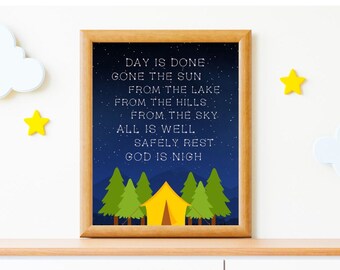 Day is Done Taps Lyrics, Cabin Bunk Room Decoration, Summer Camp Art, Forest Theme Bedroom Print, Kids Camping Bedroom Decor, Scout Bedroom