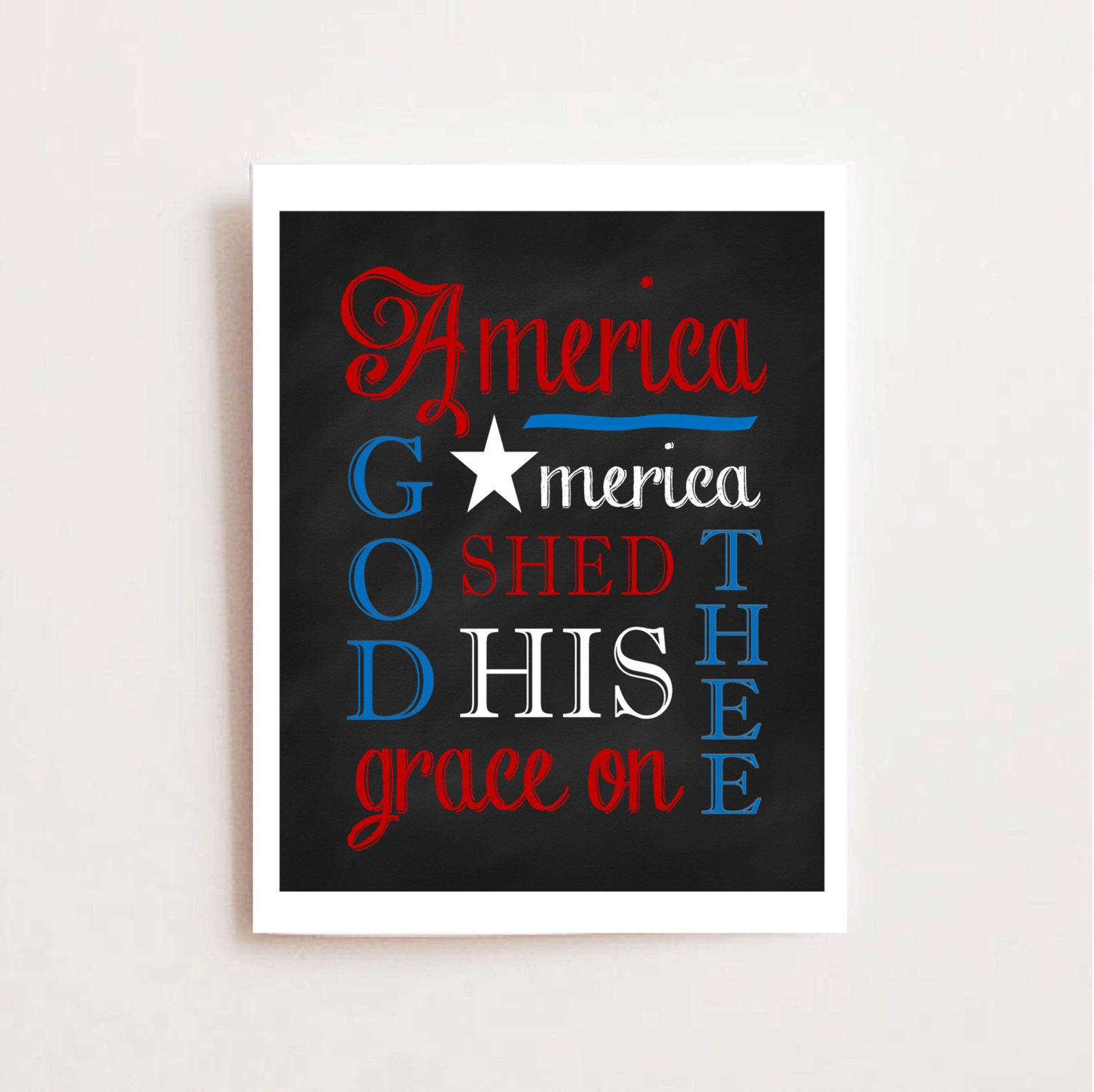 America the Beautiful Chalkboard Print July Decoration Patriotic Art ...