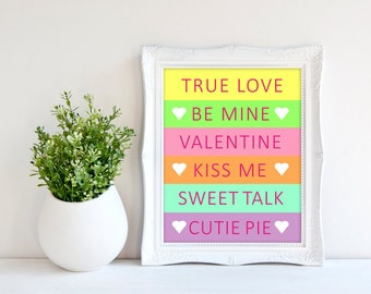 Valentine's Day Print - Conversation Hearts Decoration - Valentine Print - Candy Art Print - Valentines Decor - Pastel Valentine's Day Sign