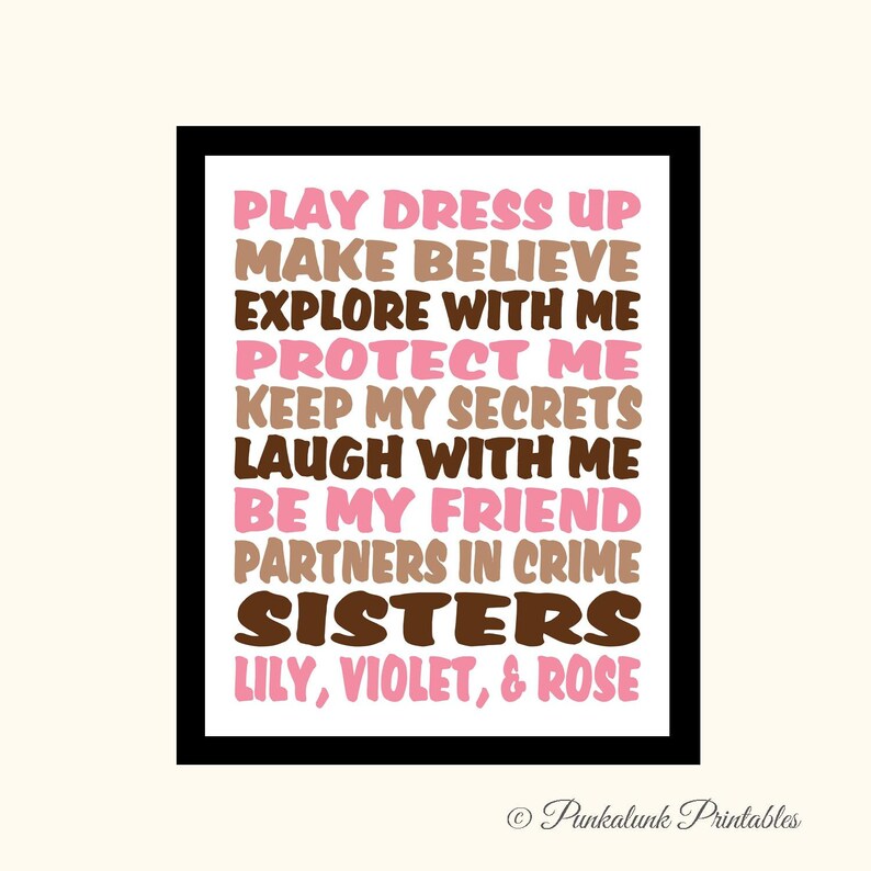 Custom Sisters Print Sisters Bedroom Art Sibling Love Etsy