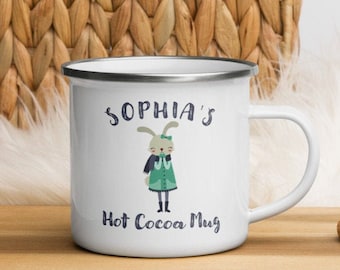 Personalized Hot Cocoa Mug, Kids Hot Chocolate Mug, Kids Camper Mug, Personalized Christmas Gift, Enamel Mug, Camp Cup, Cocoa Cup, Woodland