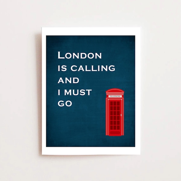 London Printable Art - London Travel Art - British Printable Wall Decor - Red Phone Box - Bon Voyage Gift - Going Away Party Printable Gift