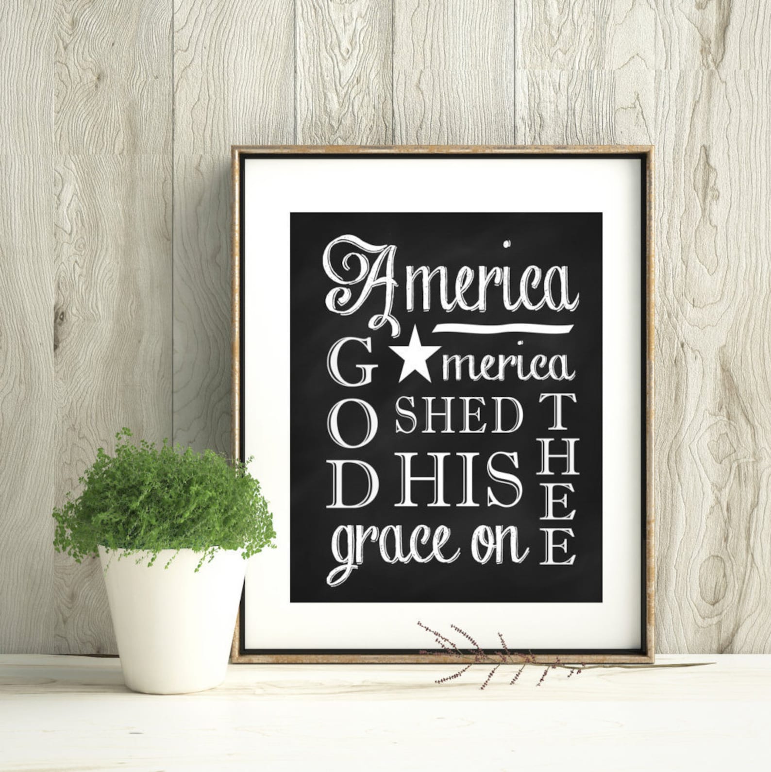 America the Beautiful Chalkboard Print July Decoration Patriotic Art ...