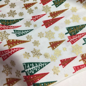 Mid Century Christmas Fabric  - Holiday Trees in Gold PWFS050 Metallic Accents FreeSpirit  - 100% Quality Cotton FQ 1/4 Yd and Yardage