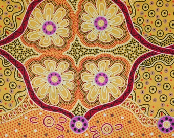 Aboriginal Ethnic 100/% Quality Cotton by M and S Textiles Bush Camp Red Australian Fabric Abstract