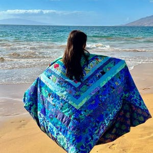 Nytt! Quilt Kaffe Fassett - "Ocean Flower Quilt Kit™" Timmerstuga 78"x82" Hawaiian Tropical Beach - 100% bomull, sällsynt, arvskollektionsfinish, quilt