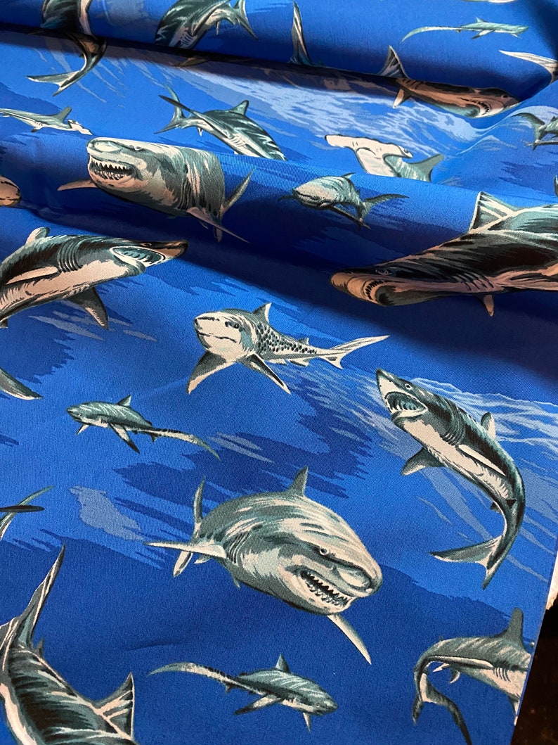 Beach Fabric Sharks Great White Hammerhead Whale Shark Etsy