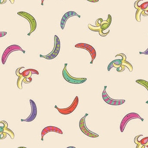 Tula Pink Fabric - Banana Dont Slip Fruit Salad by FreeSpirit Fabrics Monkey Wrench -100% Quality Cotton by 1/4 Yd and YARDAGE