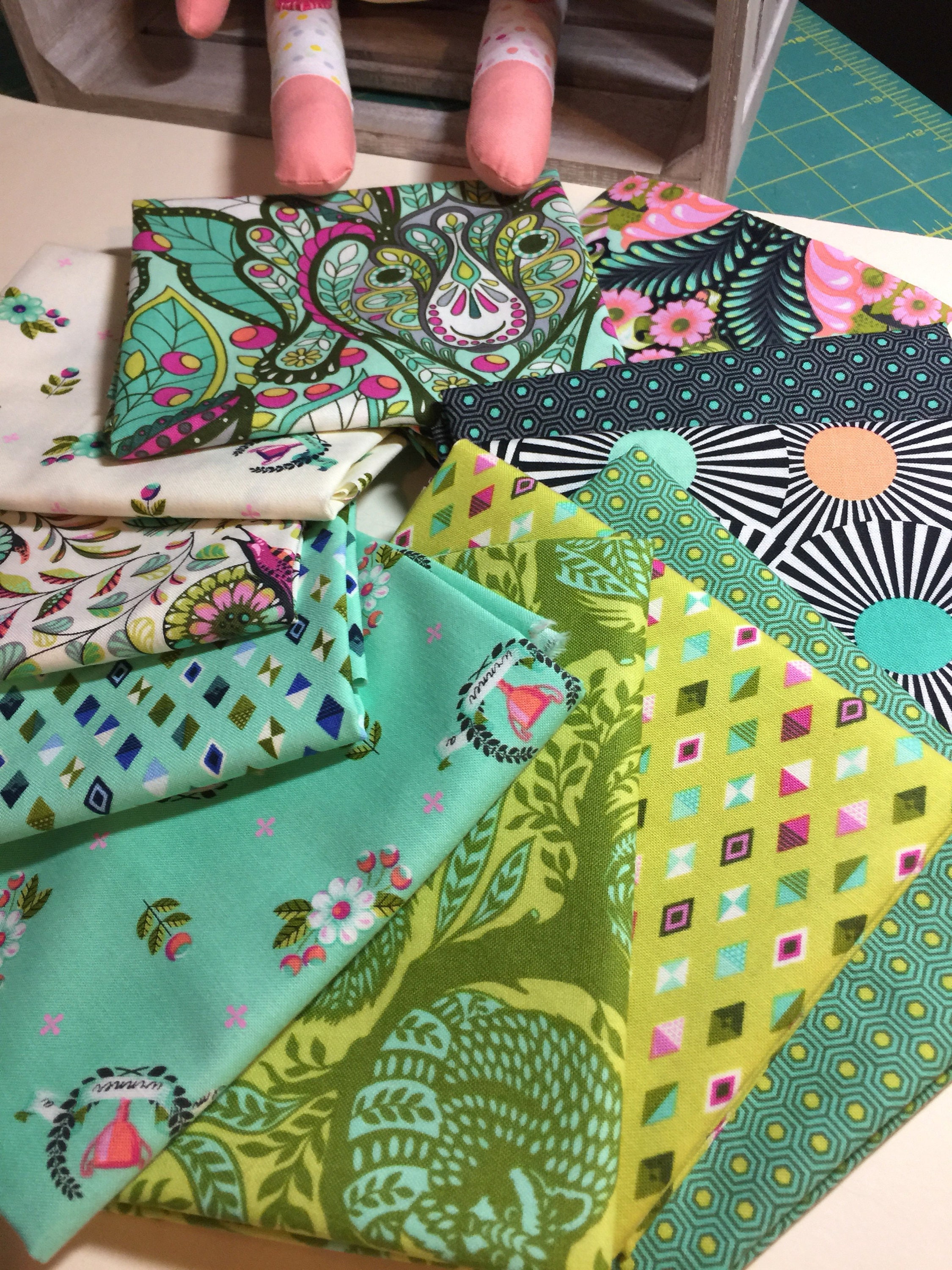 Tula Pink Fabric Slow & Steady GREEN 10 PC Collection for Etsy