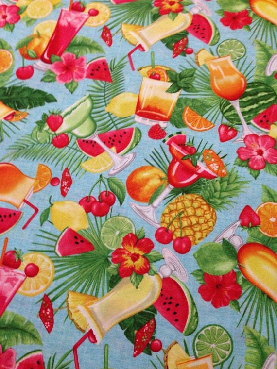 Items similar to Tropical Drinks Fabric Beautifully Illustrated