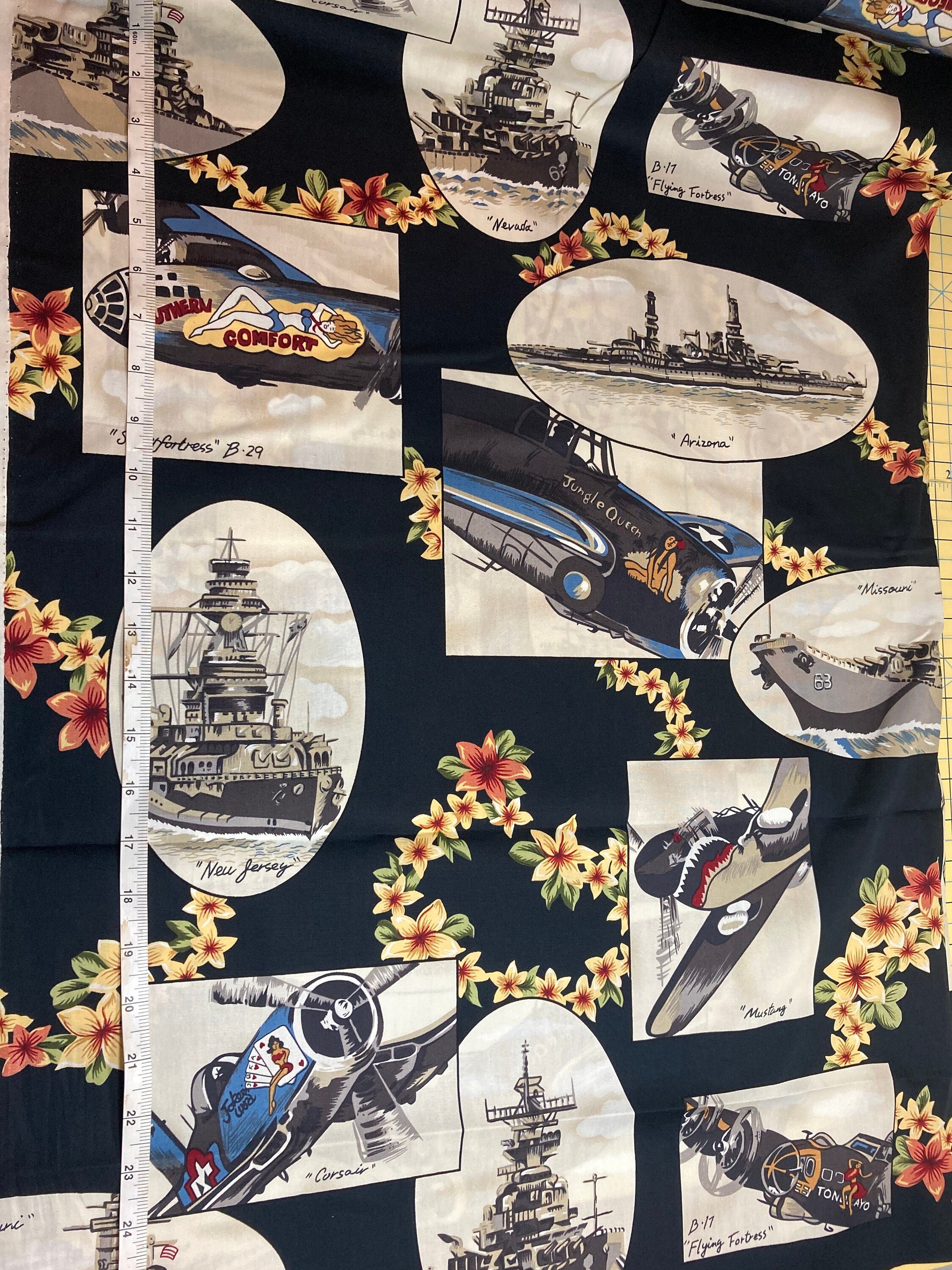 Pearl Harbor Fabric on Black Ships World War 2 Fabric | Etsy