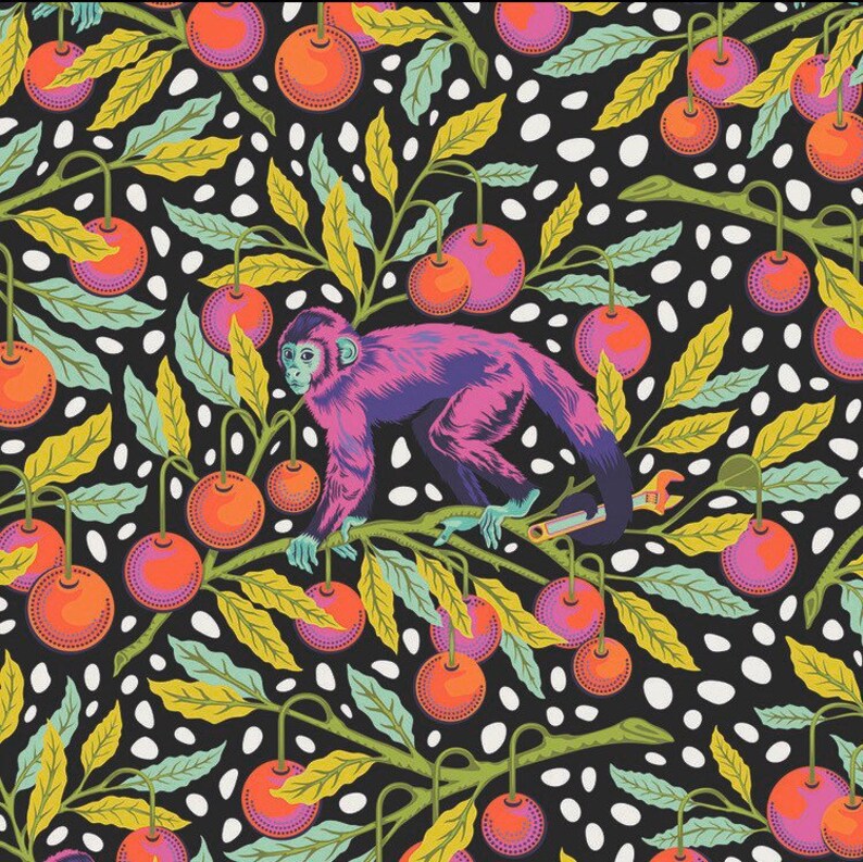 Tula Pink Fabric Monkey Wrench in Guava PWTP134 by Etsy