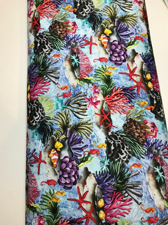 Reef Fabric Coral Reef in Light Blue by Oasis OA593862 Etsy