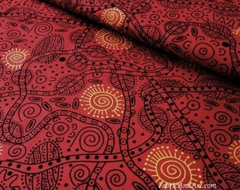 Australian Fabric- Bush Tucker Red - Ethnic Aboriginal 100% Quality Quilting Cotton by the FQ Yard or Yardage