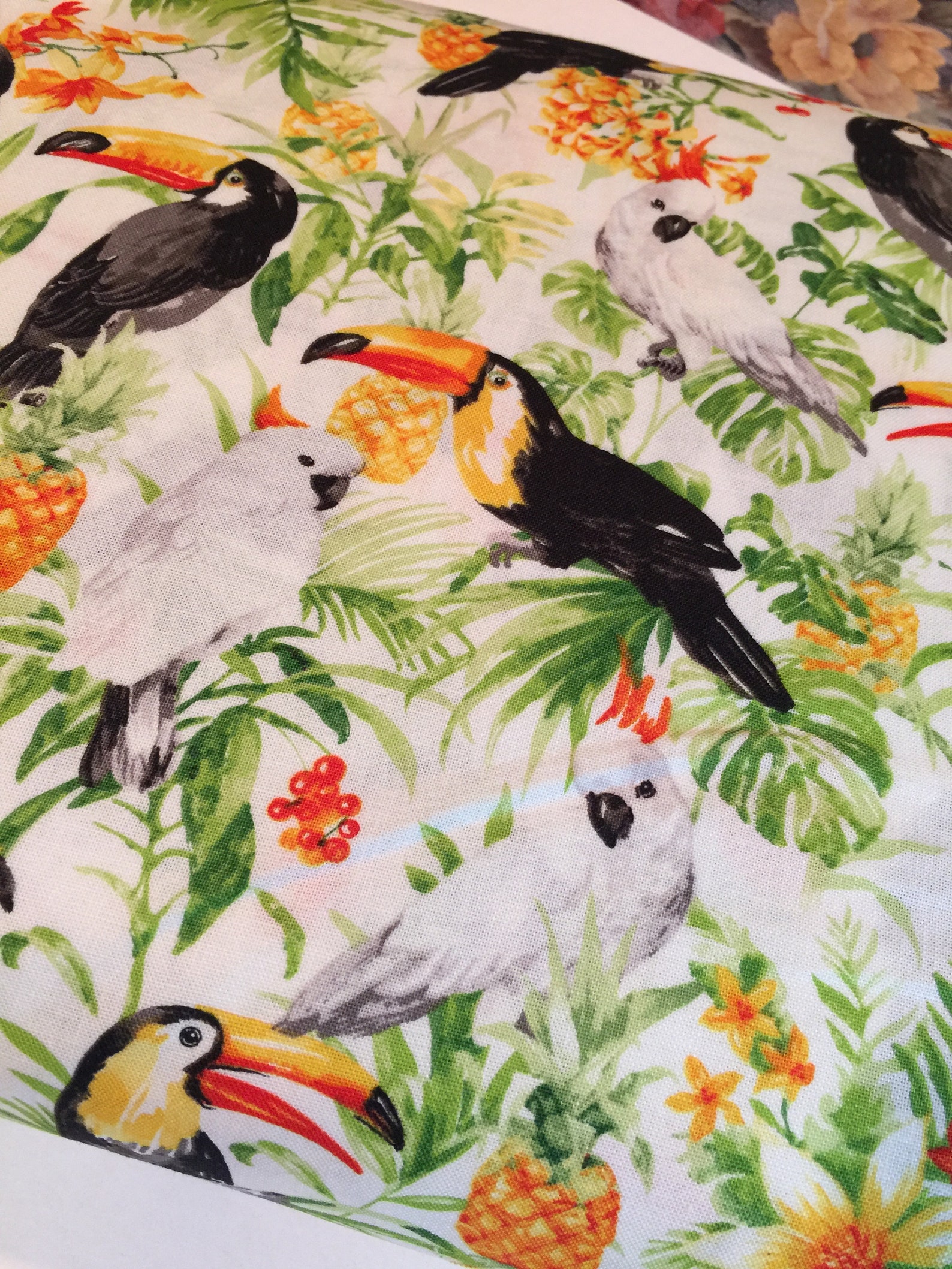 Toucan Paradise Fabric Isles in Turquoise by Oasis Bird Etsy
