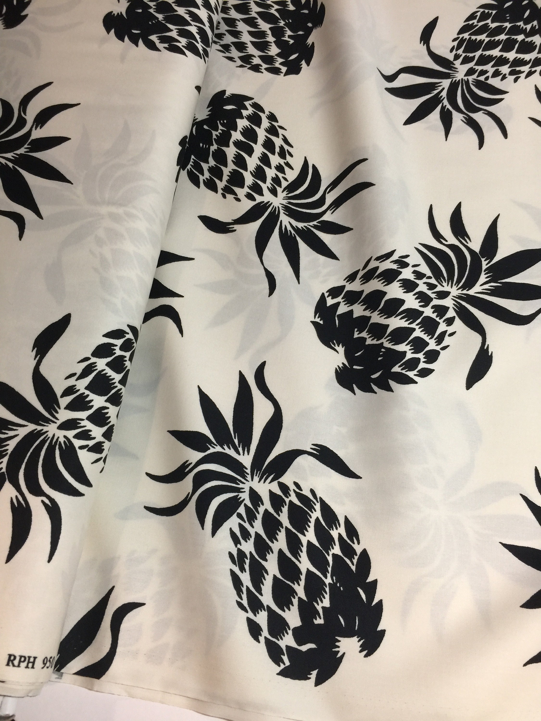 Pineapples Fabric Tropical Black on Cream White Fabric | Etsy