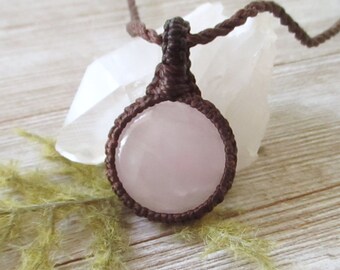 Macrame Rose Quartz Necklace: "Love Stone" Heart Chakra Jewelry