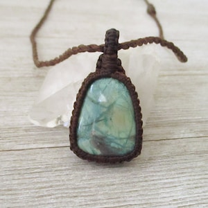 Macrame Chrysocolla Pendant Necklace: Calming Crystal Jewelry
