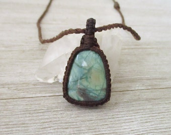 Macrame Chrysocolla Pendant Necklace: Calming Crystal Jewelry