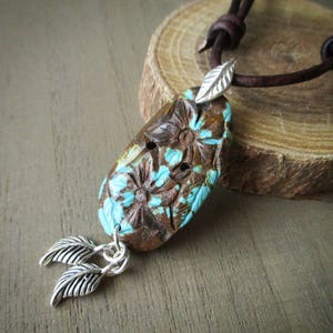 Turquoise and Sterling Silver Necklace,Beauty gift for her, Turquoise necklace, Spiritual stone, Carved Turquoise pendant,Turquoise pendant