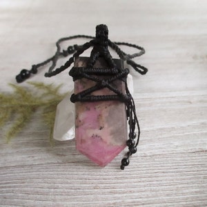 Rhodonite Macrame Pendant Necklace: Bohemian Tribal Jewelry