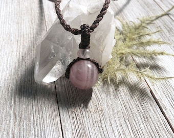 Rose Quartz necklace, Round Pink Quartz necklace, Pink crystal necklace, Hippie necklace, Quartz necklace gift idea, Spiritual jewelry, Boho