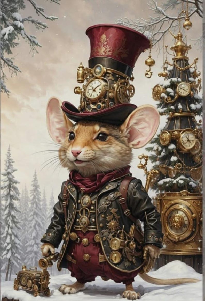Mouse With Clock Steam Punk Christmas Mouse Set of 4 Rice Paper Decoupage - Etsy