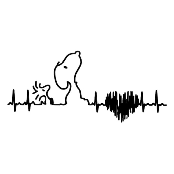 Dog and Woodstock heart lifeline vinyl decal choose size and Color