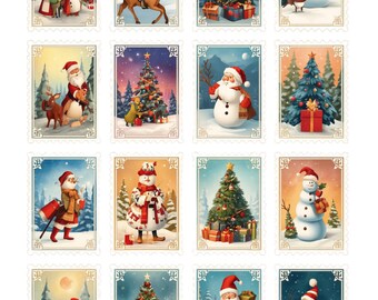 Christmas Stamps Collage Sheet Supplies Scrapbook Junk Journal Card Toppers (001)
