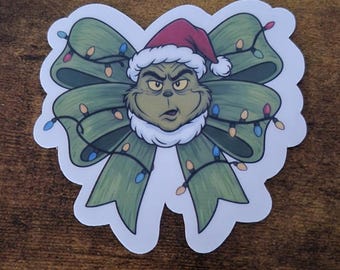 Grinch Bowtie Waterproof Sticker