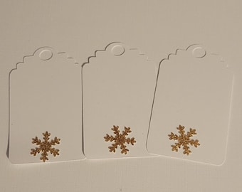 Gold Glitter Snowflake Gift Tags, Handmade Set of 10