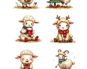 Holiday Christmas Sheep 3" Tall each sheep Decoupage Rice paper